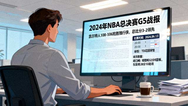 体育资讯编辑场景，屏幕上显示赛事新闻稿件与比赛信息